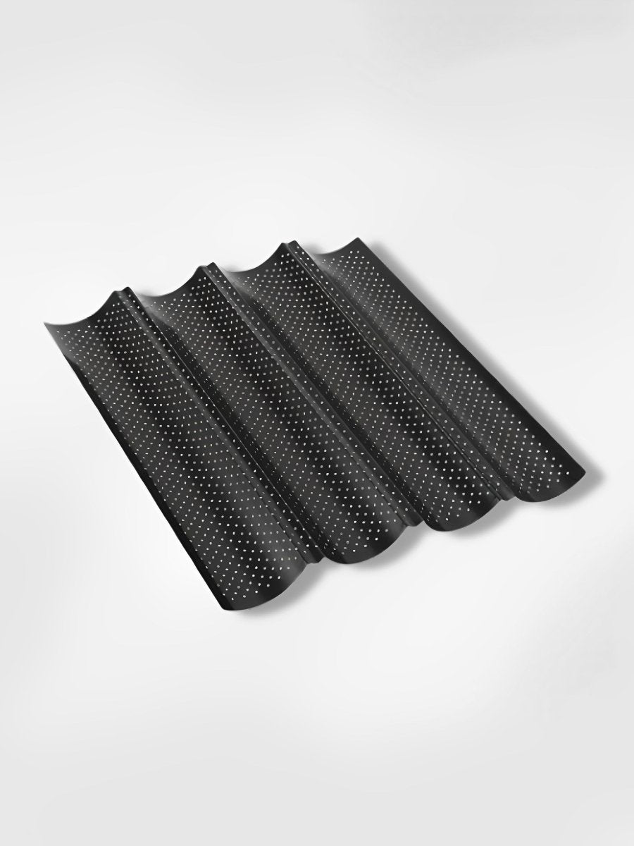 Moule à Baguette ETiME – Inox Perforé, Antiadhésif, Pour 3 Baguettes, 38x24,5 Cm, Noir